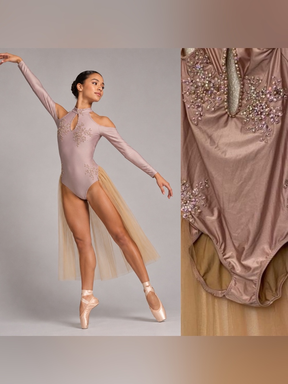Patrick J Solo Lyrical Dance Costume Blush Mauve Cold Shoulder Mesh MA Adult